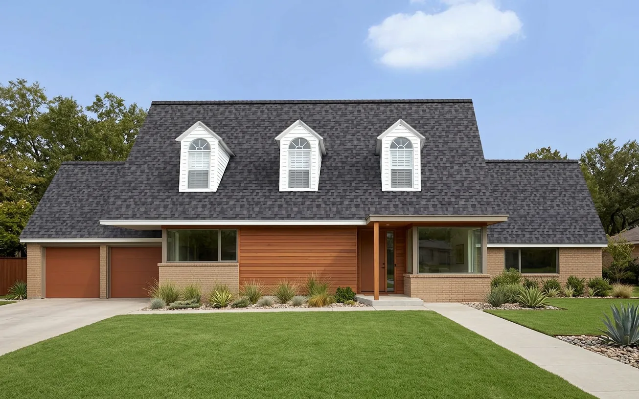 Ranch home with Charcoal roof -- Owens Corning Duration Midnight Plum (left-34)