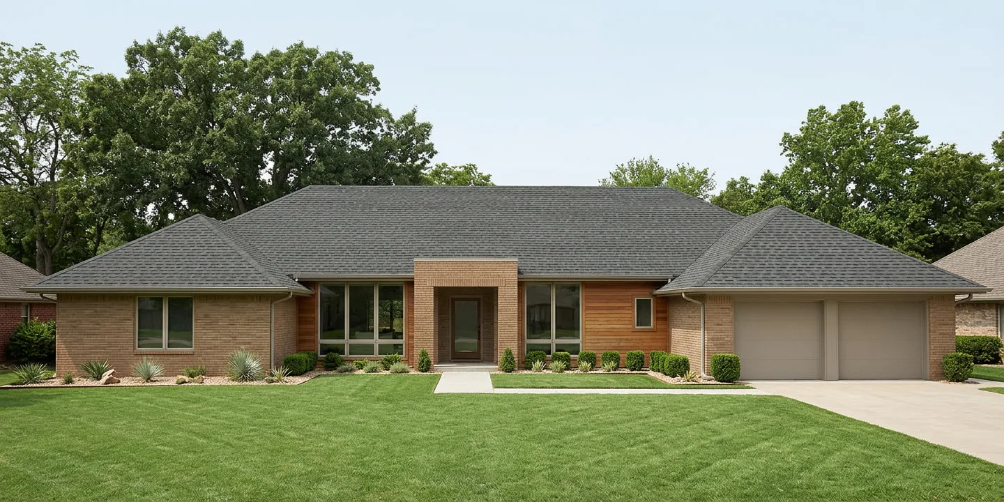 Ranch home with Charcoal roof -- TAMKO Heritage Virginia Slate (front)