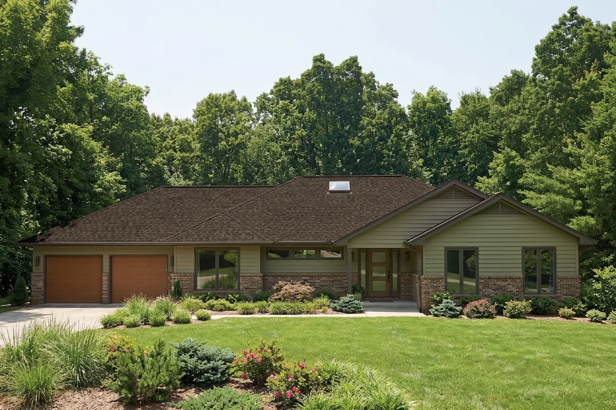 Ranch home with Weathered Wood roof -- CertainTeed Landmark Pro Max Def Shenandoah (front)