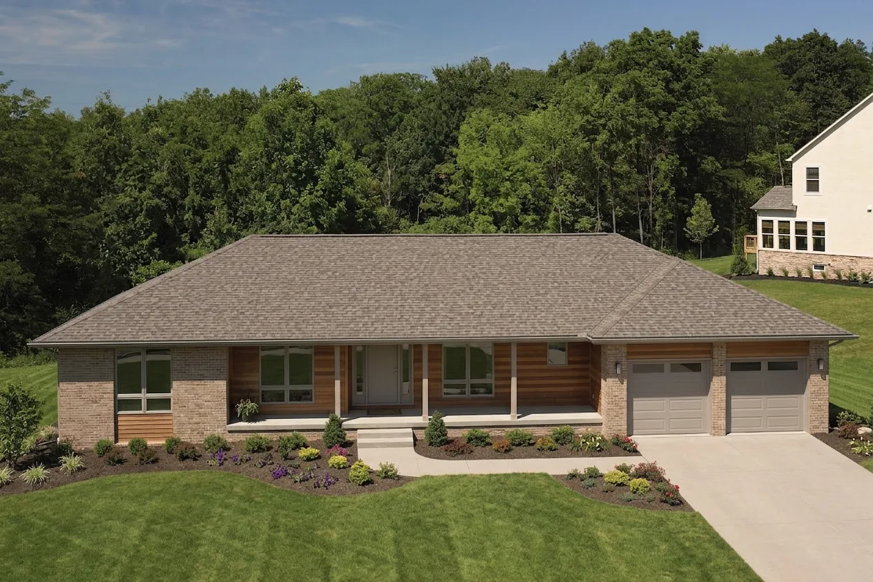 Ranch home with Weathered Wood roof -- CertainTeed Landmark Weathered Wood (front)