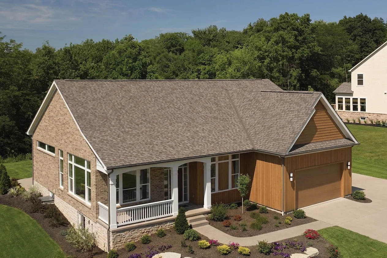 Ranch home with Weathered Wood roof -- CertainTeed Landmark Weathered Wood (left-34)