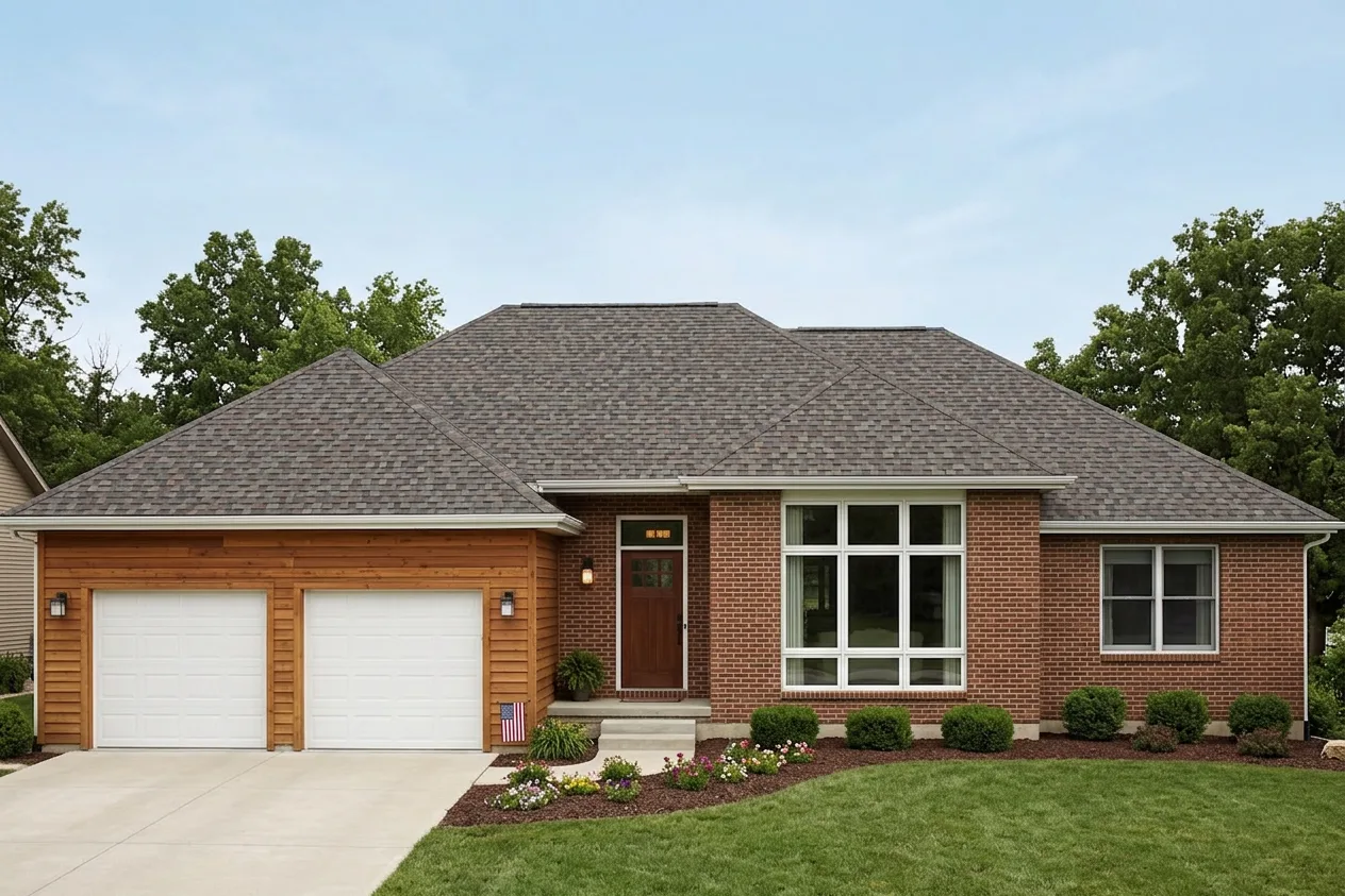 Ranch home with Weathered Wood roof -- CertainTeed Northgate Climateflex Max Def Driftwood (front)