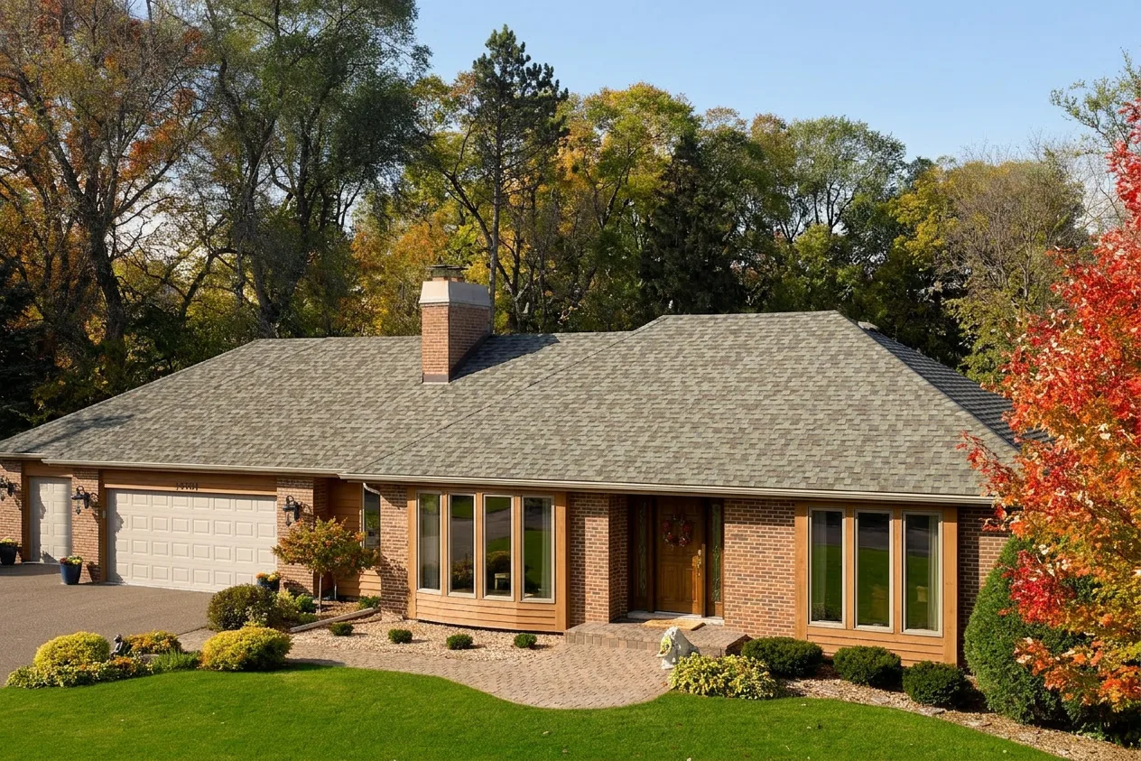 Ranch home with Weathered Wood roof -- CertainTeed Northgate Climateflex Max Def Weathered Wood (left-34)