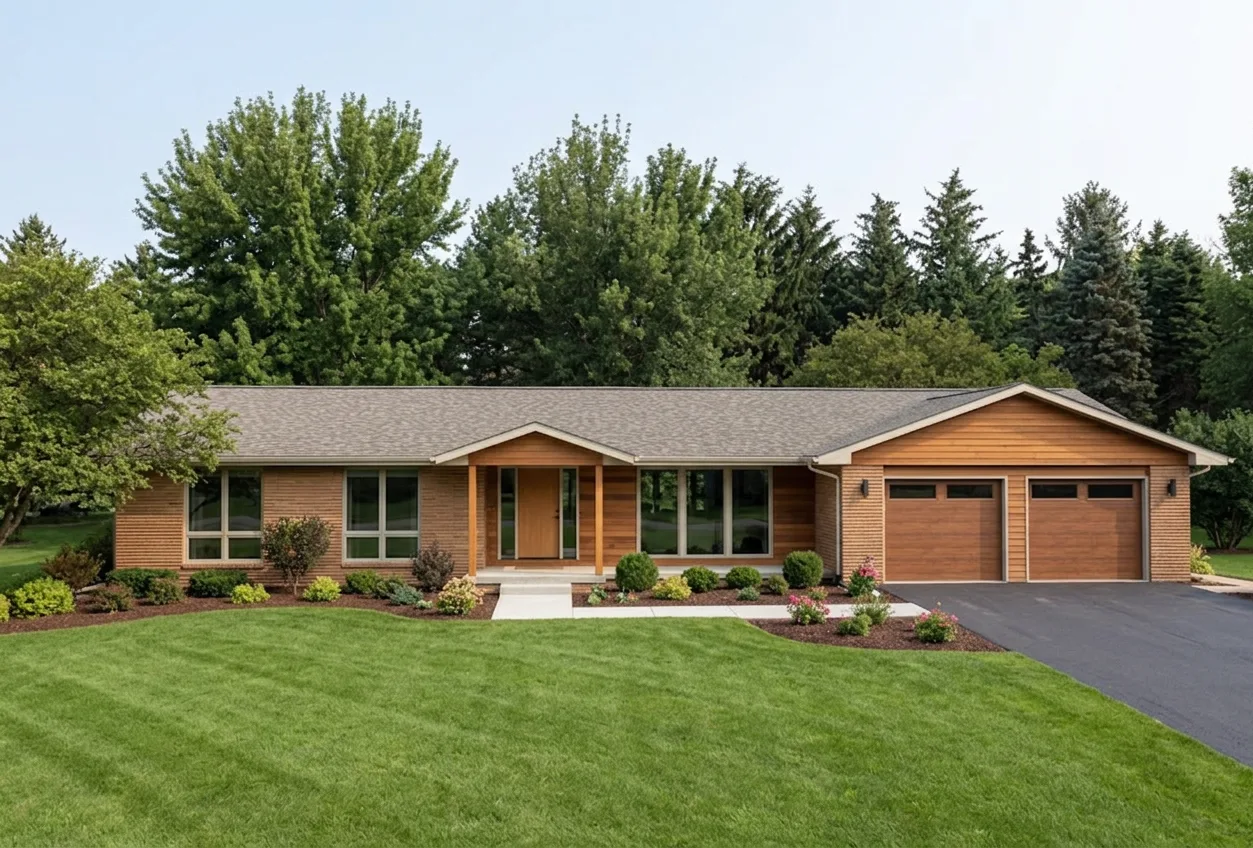 Ranch home with Weathered Wood roof -- Malarkey Vista Weathered Wood (front)