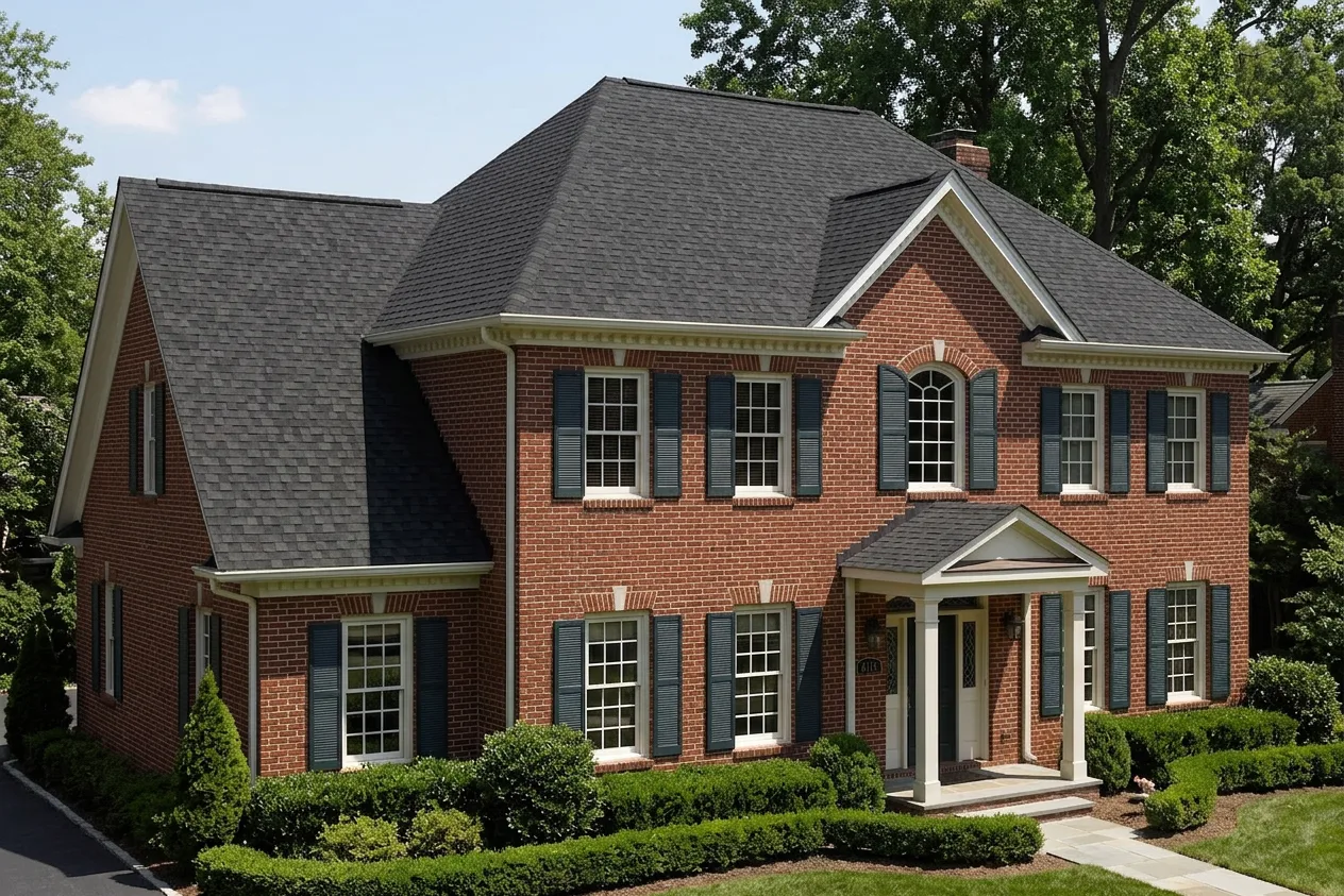 Traditional home with Black roof -- CertainTeed Landmark Charcoal Black (left-34)