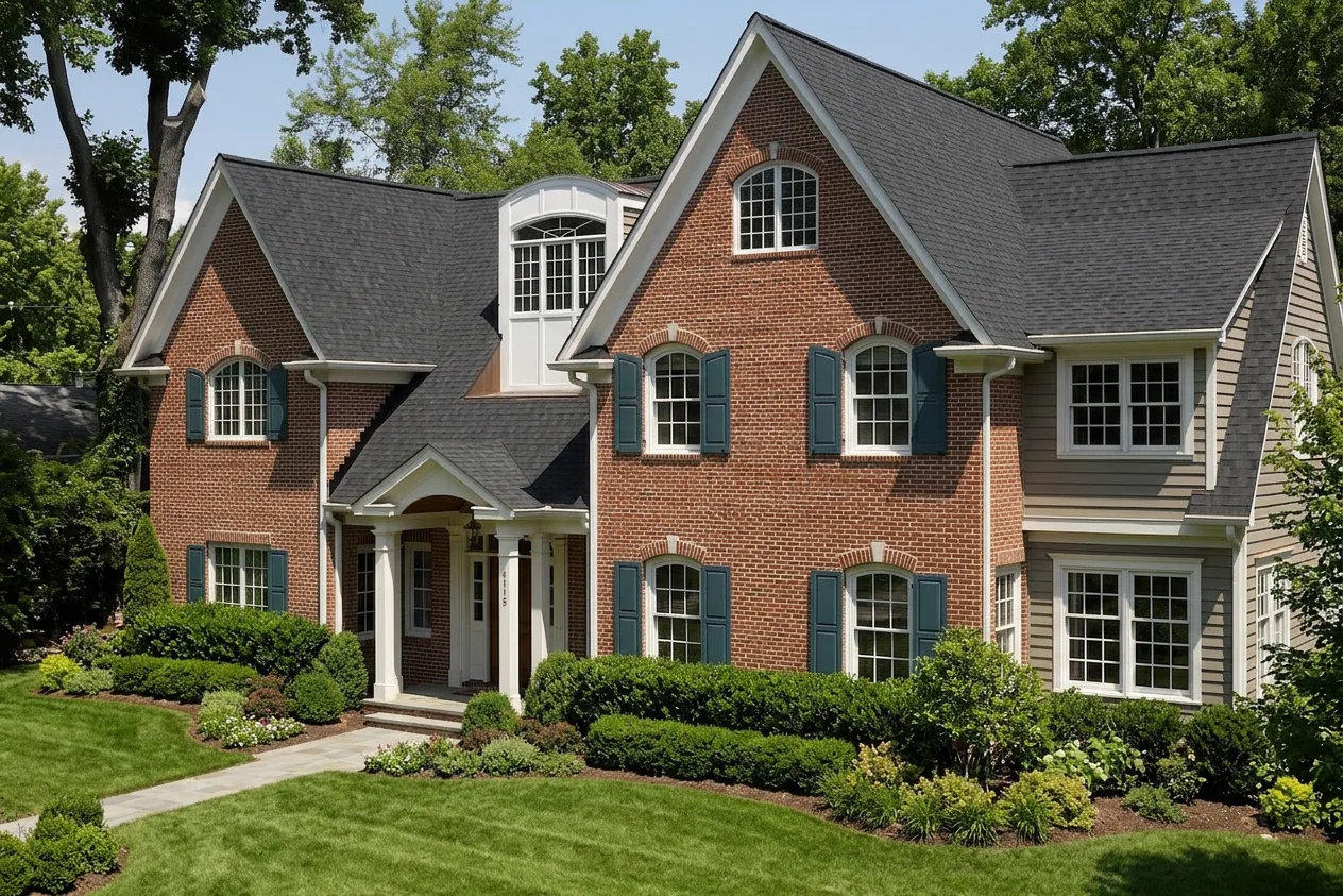 Traditional home with Black roof -- CertainTeed Landmark Charcoal Black (right-34)