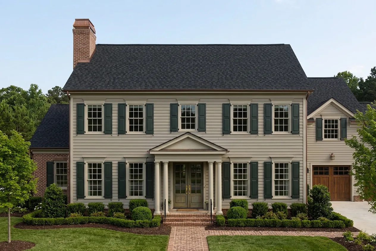 Traditional home with Black roof -- CertainTeed Landmark Pro Cinder Black (front)