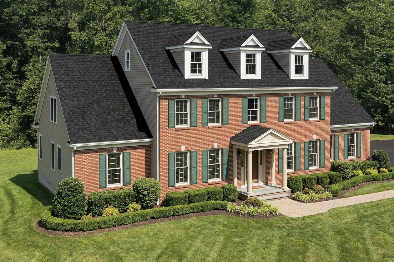 Traditional home with Black roof -- IKO Cambridge Dual Black (left-34)