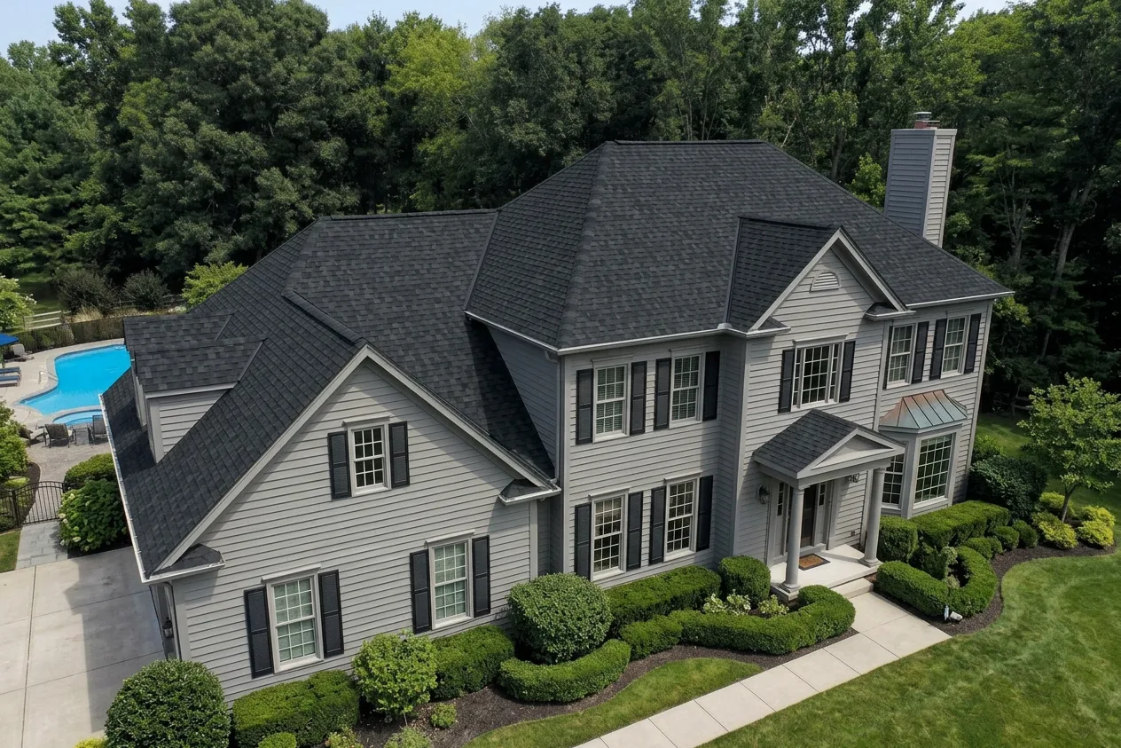 Traditional home with Black roof -- IKO Dynasty Granite Black (left-34)