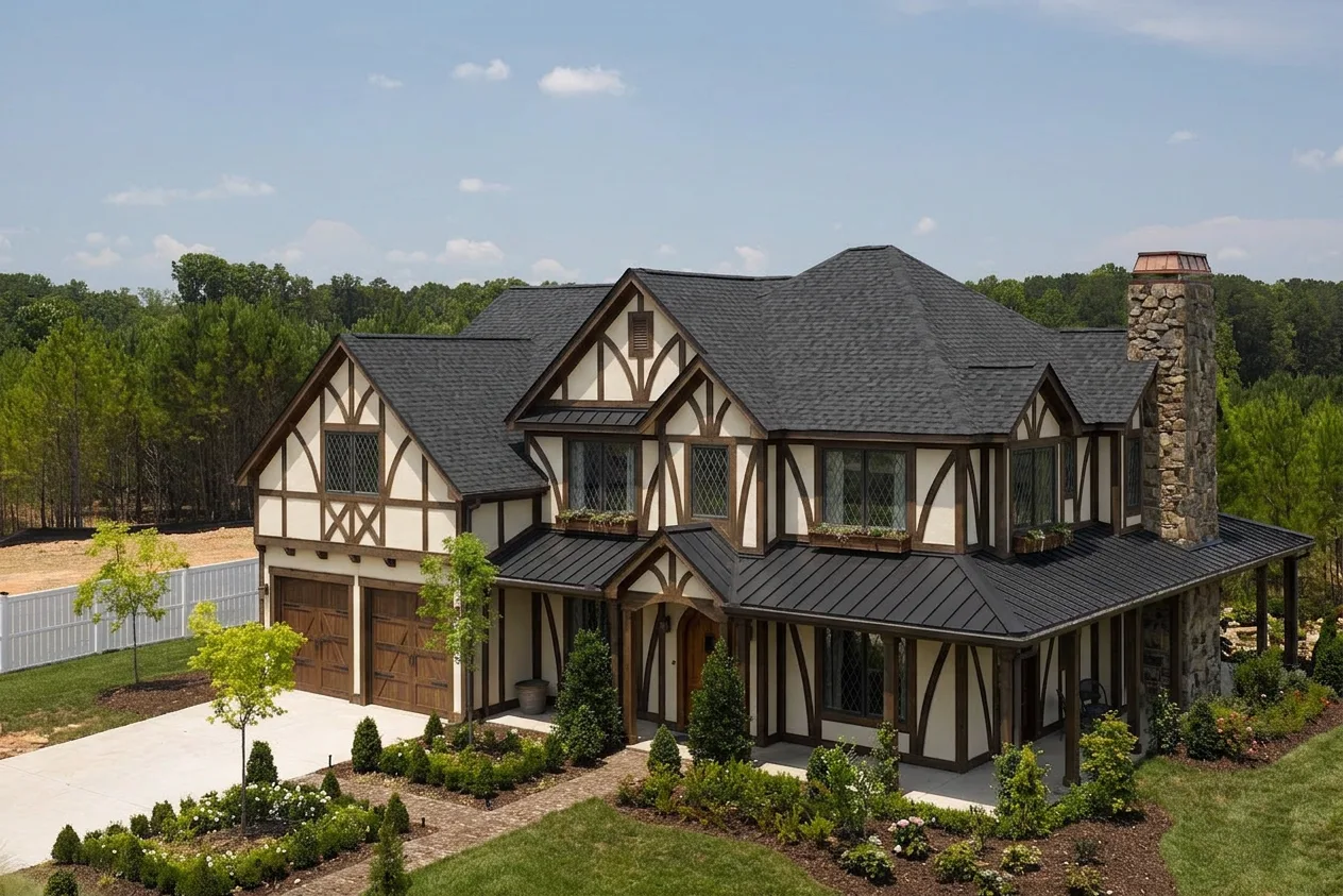 Tudor home with Black roof -- CertainTeed Landmark Pro Cinder Black (right-34)