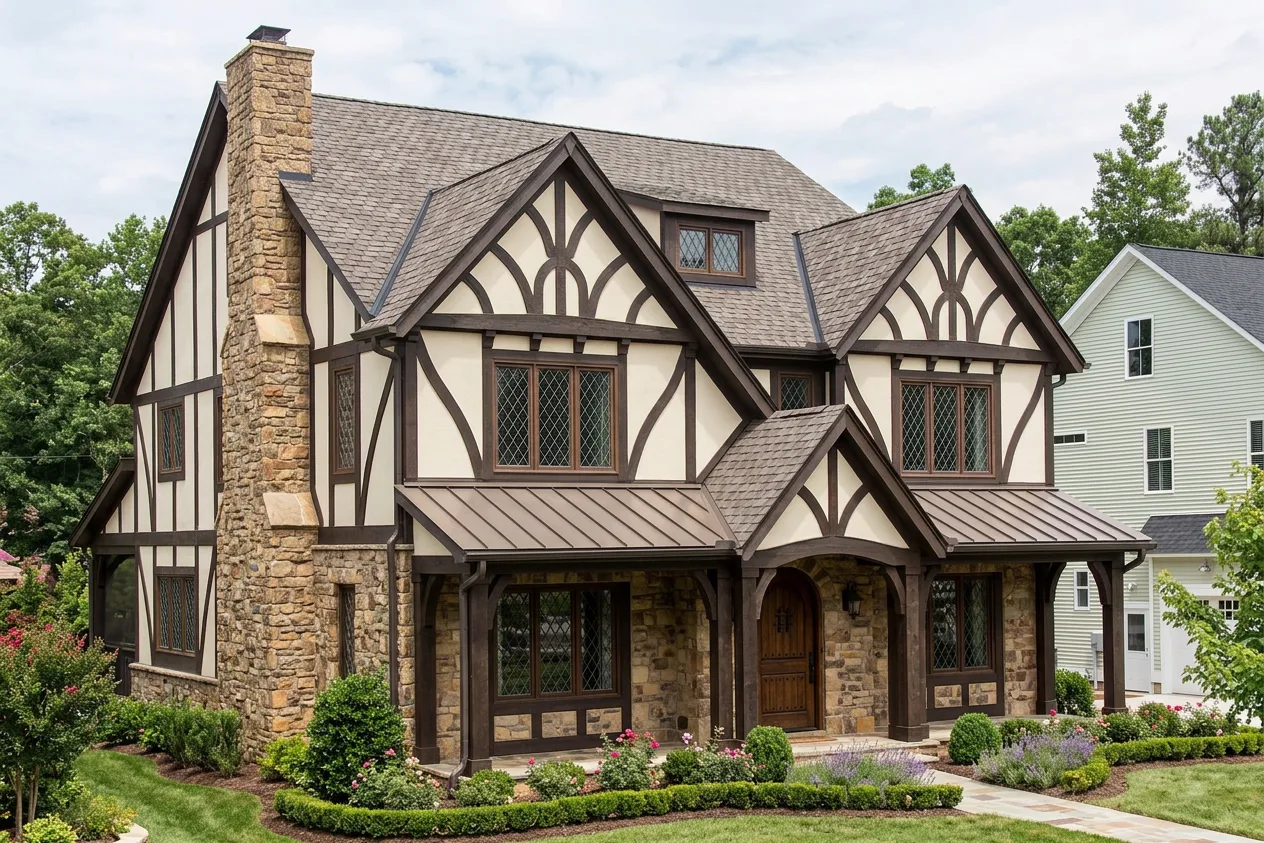 Tudor home with Charcoal roof -- CertainTeed Belmont Colonial Slate (left-34)