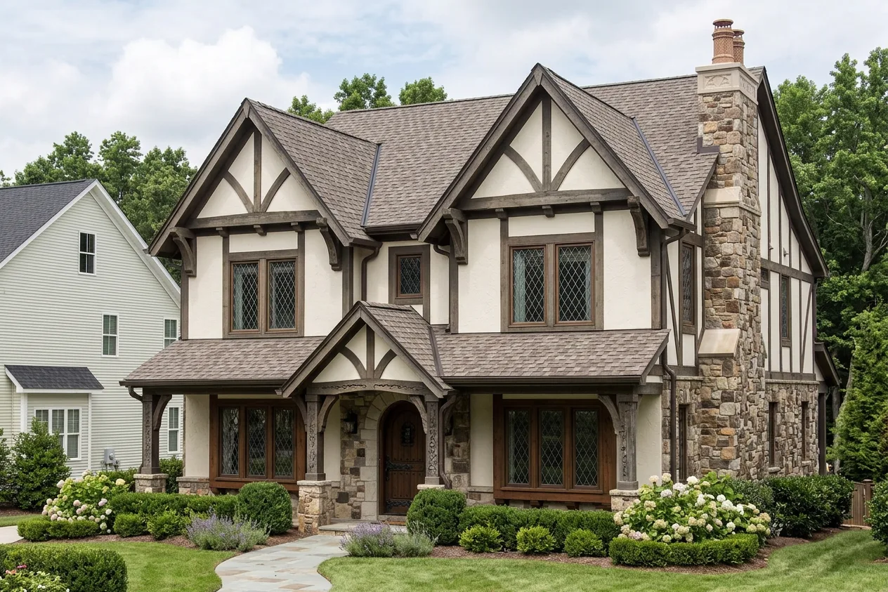 Tudor home with Charcoal roof -- CertainTeed Belmont Colonial Slate (right-34)
