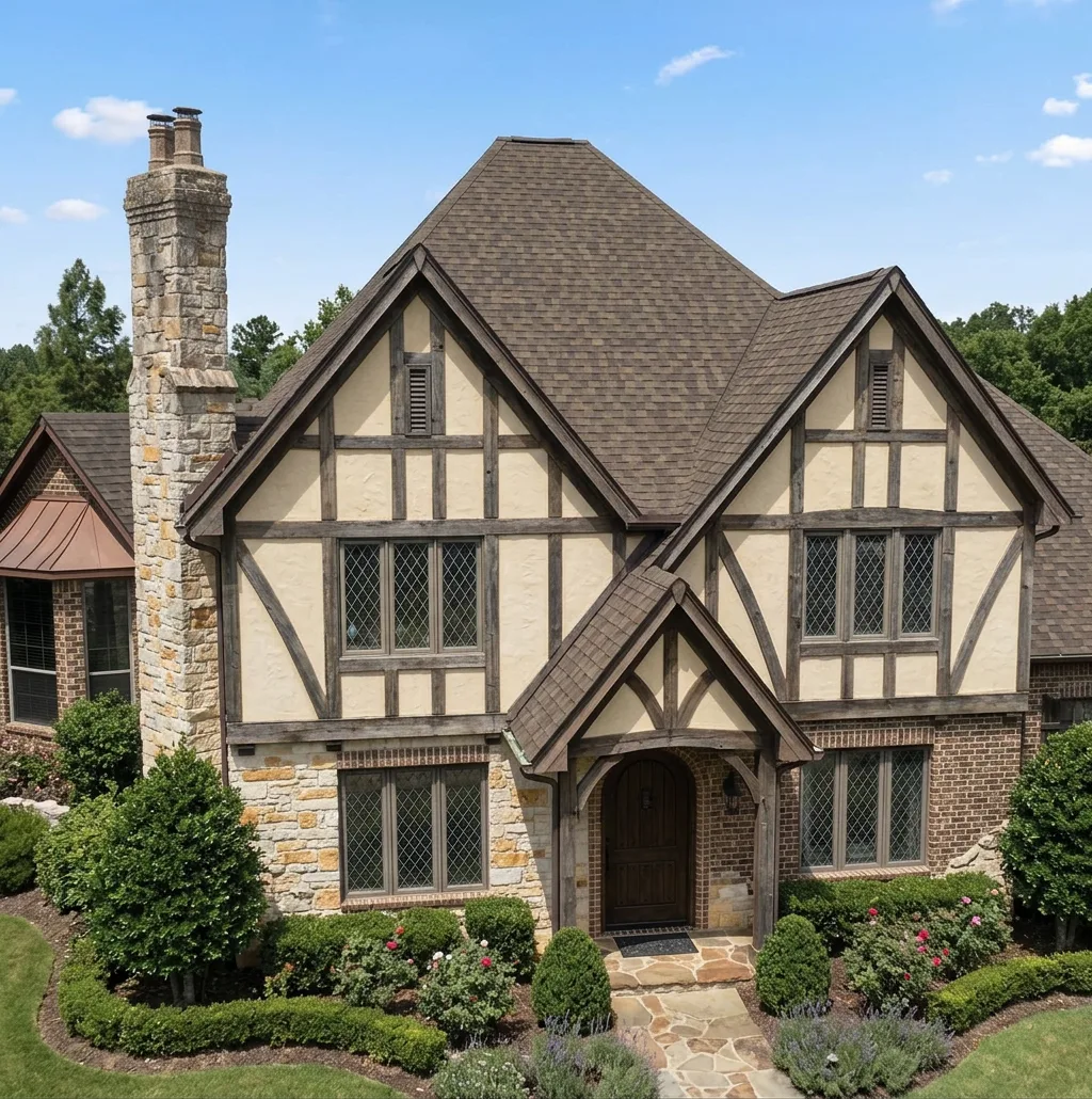 Tudor home with Charcoal roof -- IKO Dynasty Cornerstone WWD (left-34)
