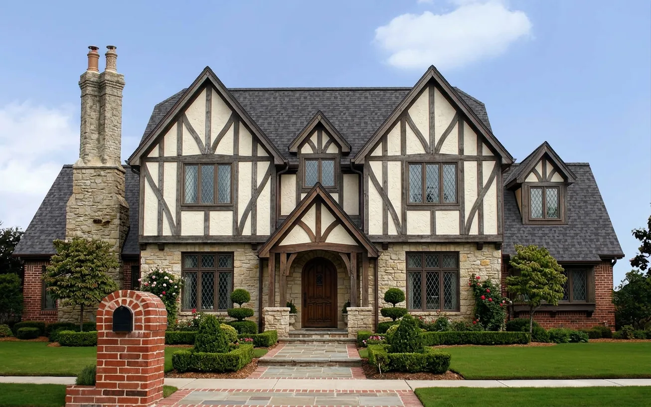 Tudor home with Charcoal roof -- Owens Corning Duration Midnight Plum (front)