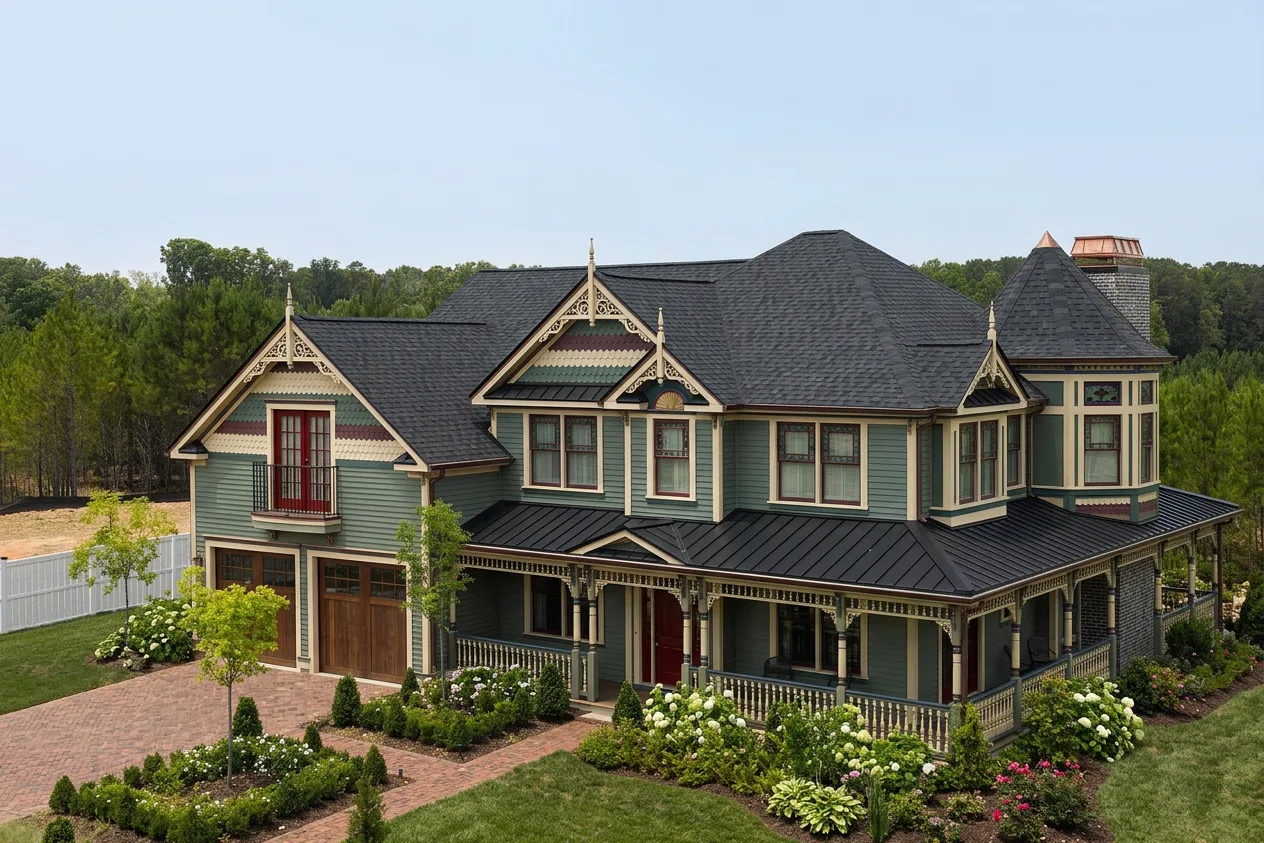Victorian home with Black roof -- CertainTeed Landmark Pro Cinder Black (front)