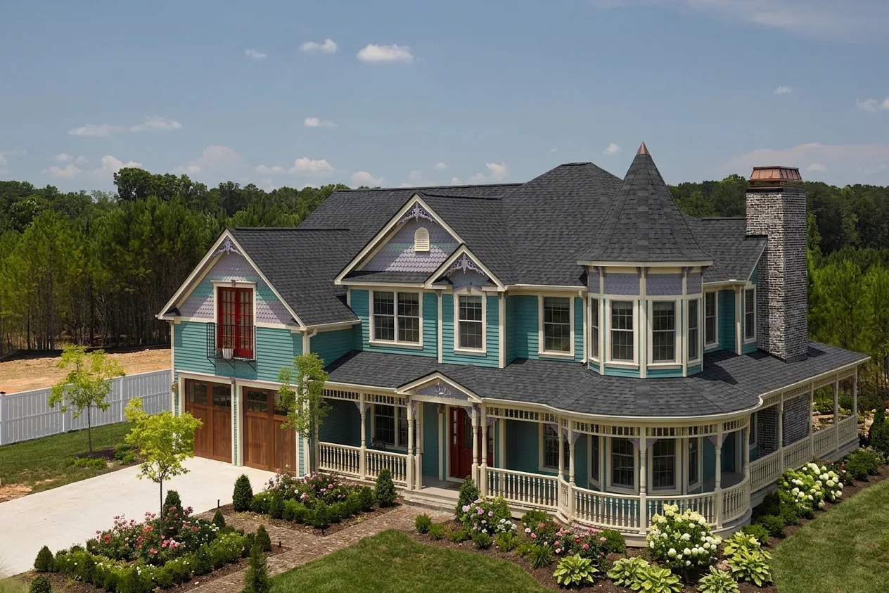 Victorian home with Black roof -- CertainTeed Landmark Pro Cinder Black (right-34)