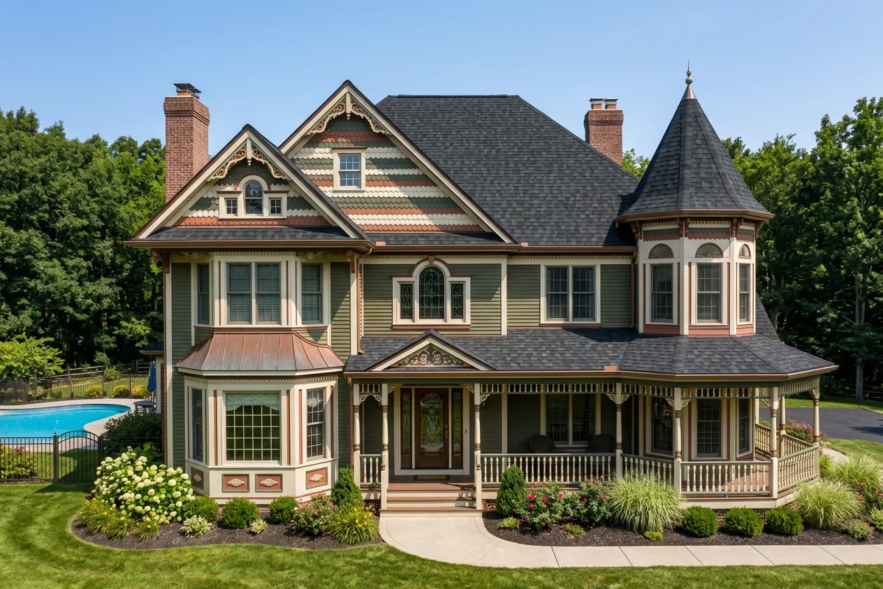 Victorian home with Black roof -- IKO Dynasty Granite Black (front)