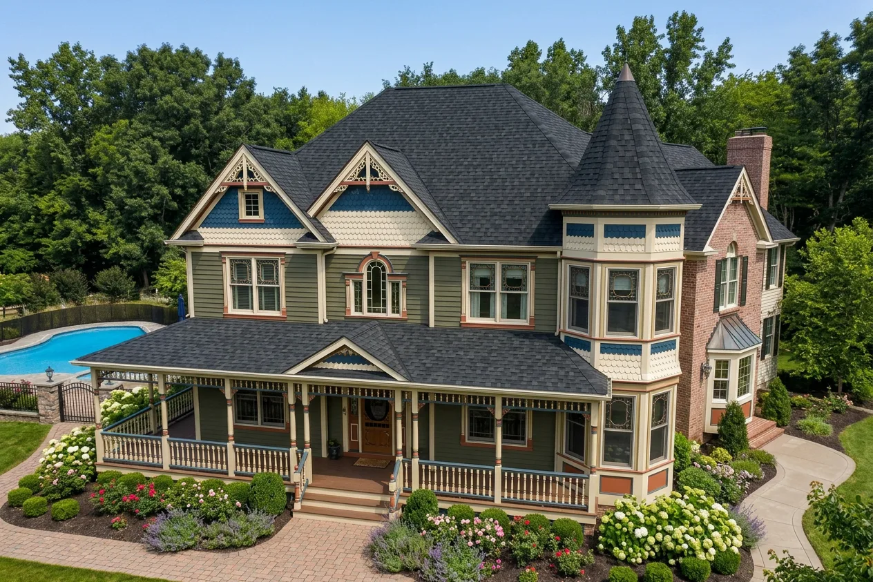 Victorian home with Black roof -- IKO Dynasty Granite Black (right-34)
