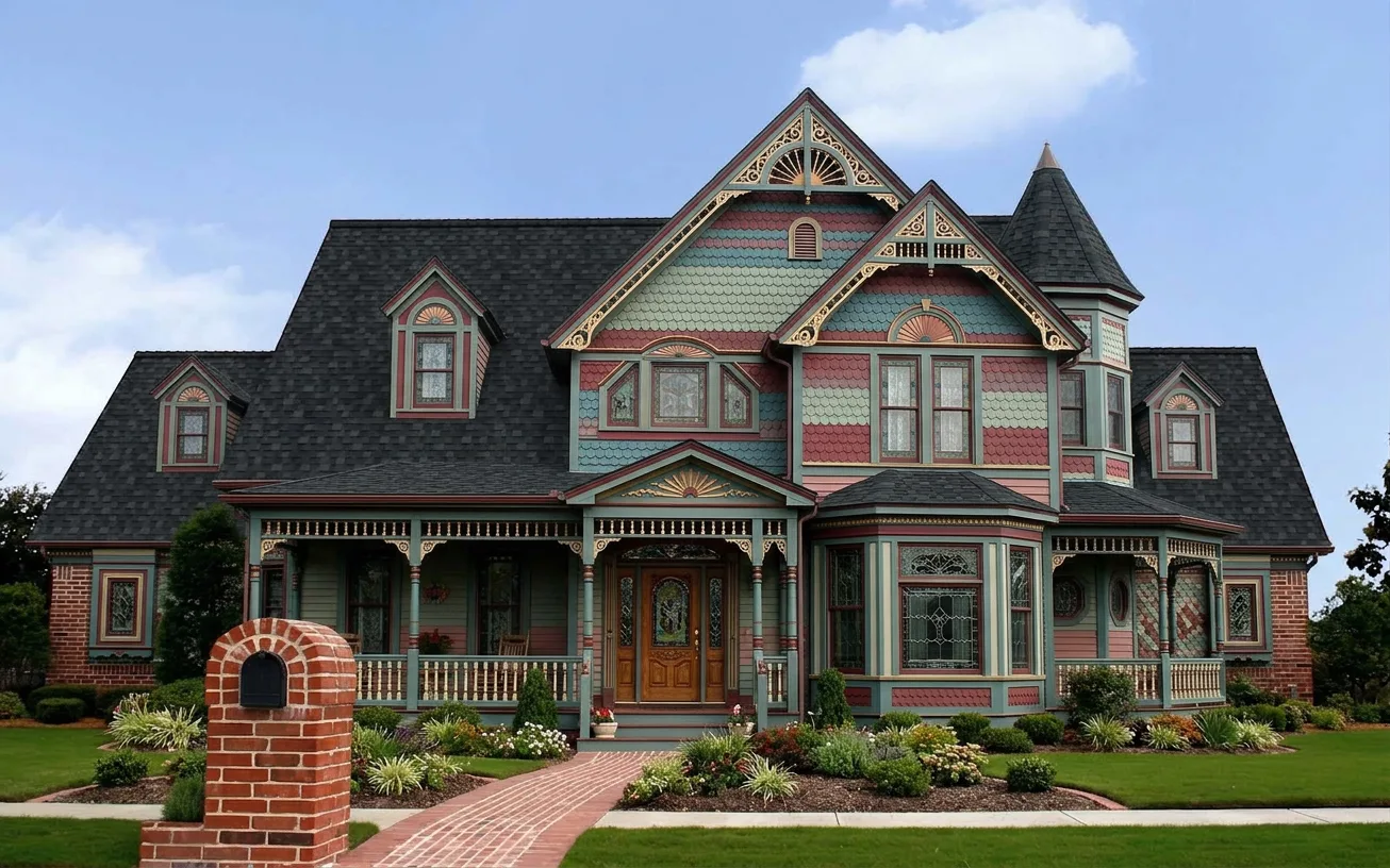 Victorian home with Black roof -- Owens Corning Duration Onyx Black (left-34)