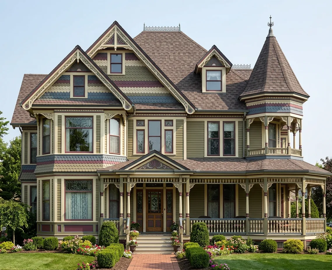 Victorian home with Brown roof -- Atlas Pinnacle Pristine WEATHERED SHADOW (front)