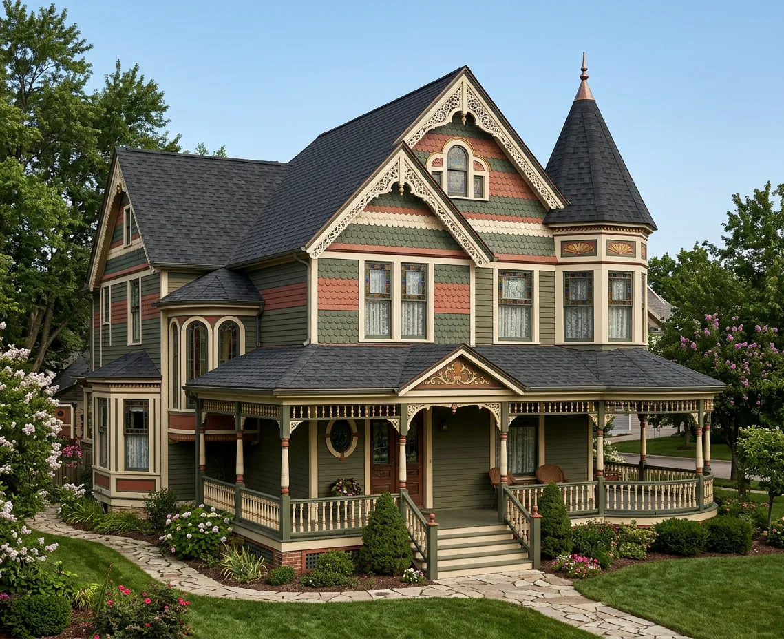 Victorian home with Charcoal roof -- Atlas Pinnacle Pristine BLACK SHADOW (left-34)