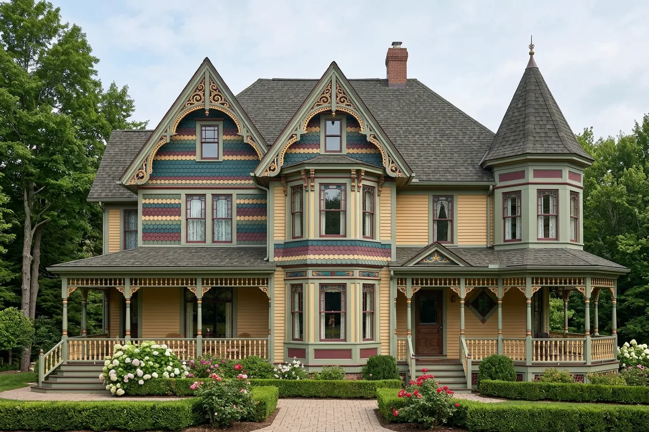 Victorian home with Weathered Wood roof -- IKO Dynasty Driftshake (front)