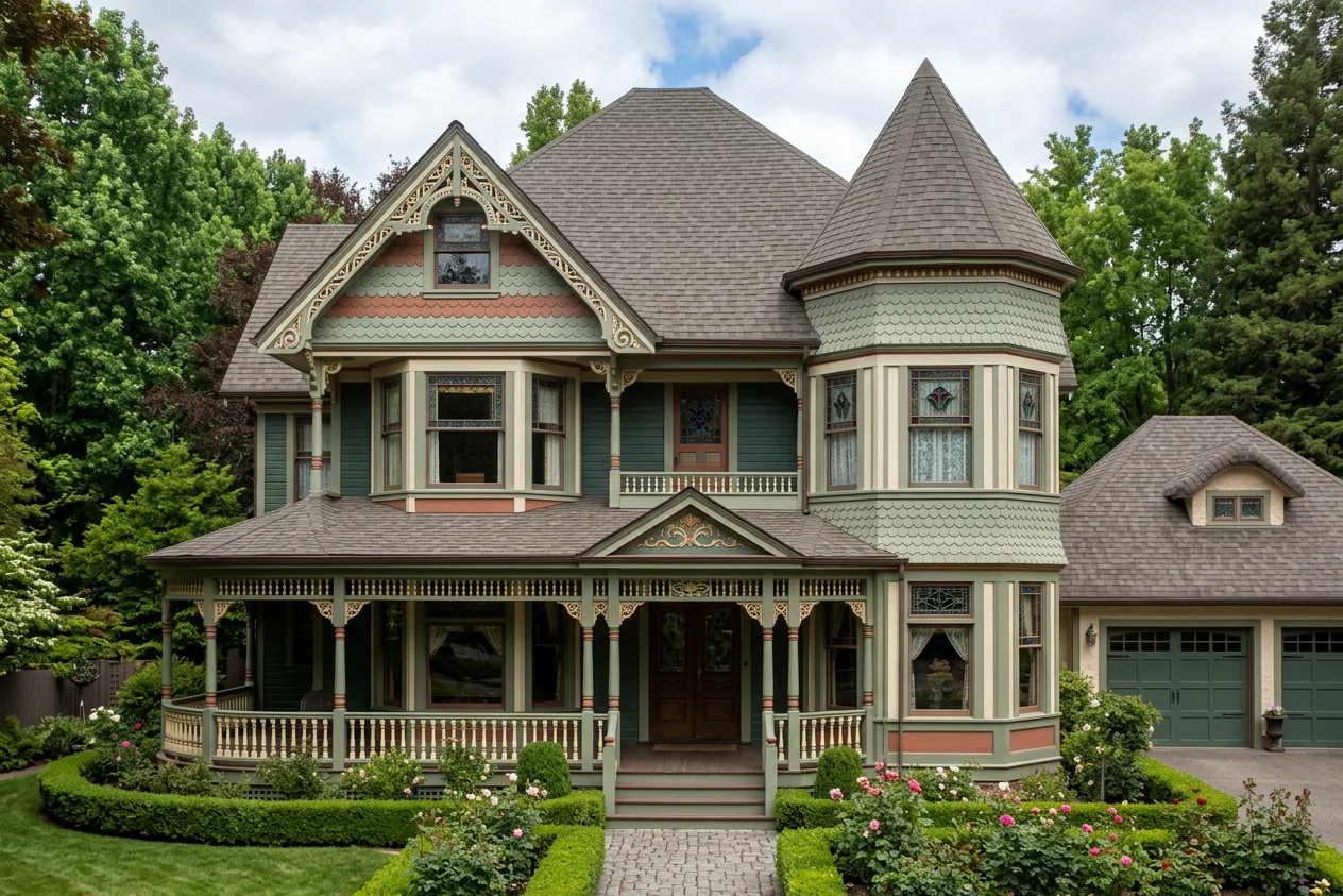 Victorian home with Weathered Wood roof -- Malarkey Legacy Natural Wood (front)