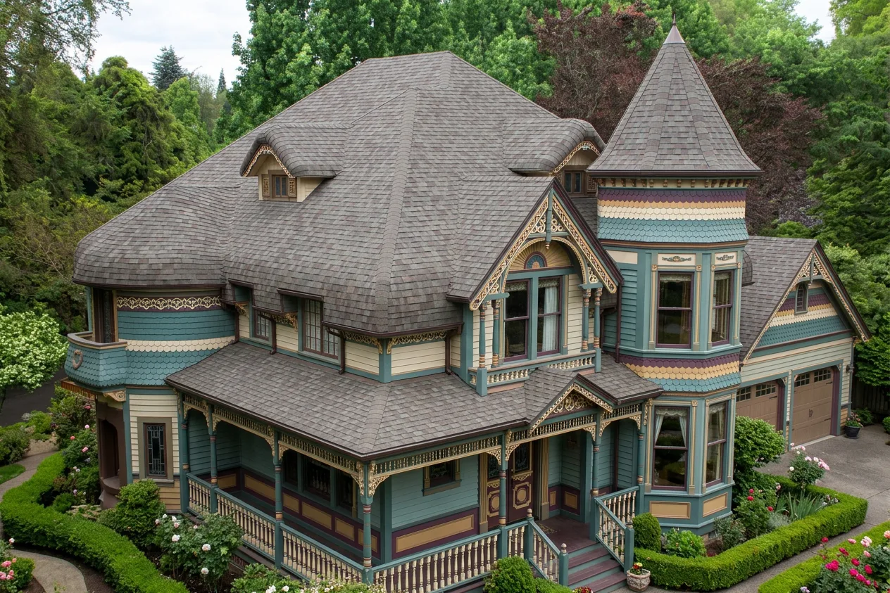 Victorian home with Weathered Wood roof -- Malarkey Legacy Natural Wood (left-34)