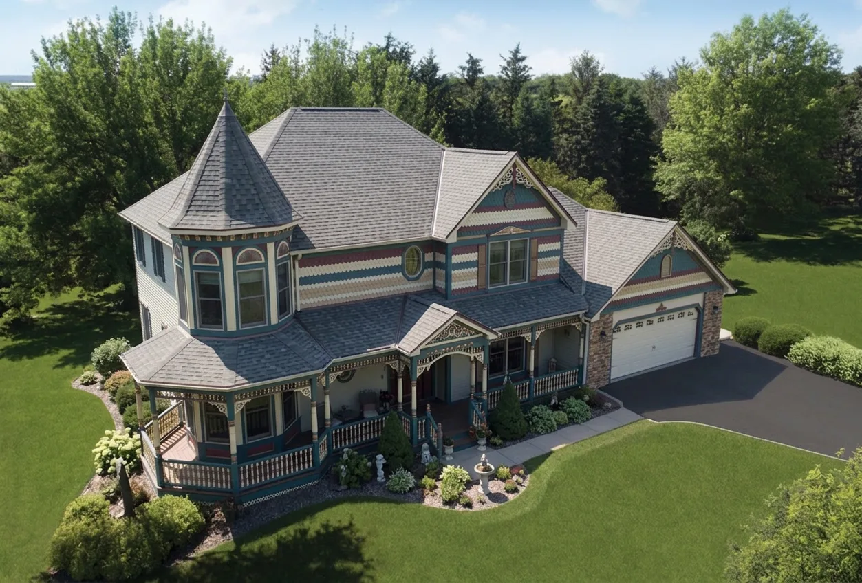 Victorian home with Weathered Wood roof -- Malarkey Vista Weathered Wood (left-34)