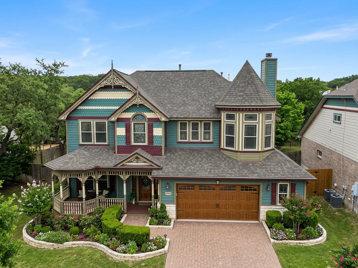Victorian home with Weathered Wood roof -- Owens Corning Oakridge Driftwood (front)
