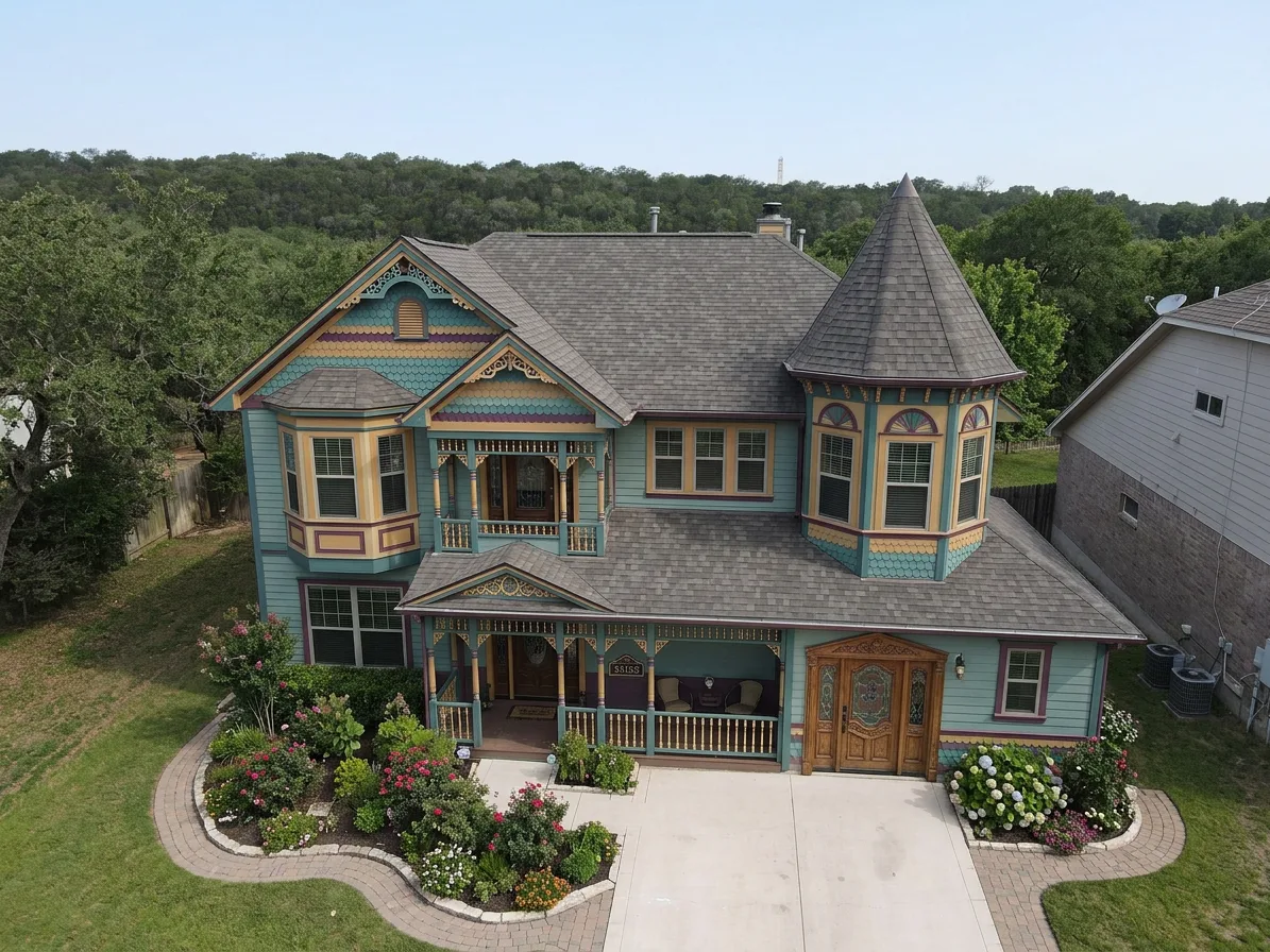 Victorian home with Weathered Wood roof -- Owens Corning Oakridge Driftwood (left-34)
